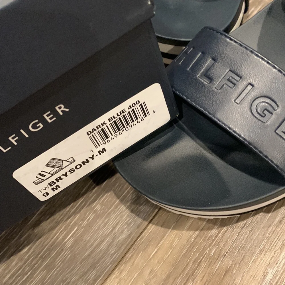 TT: Tommy Hilfiger Brysony Platform Blue White Red Strap Slides Sandals - Picture 9 of 10